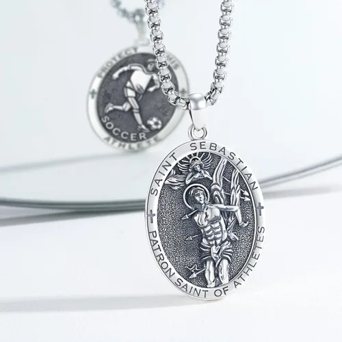 Miniatura 592 de Collar con colgante de plata de ley 925 con medalla de San Patrón, joyería religiosa para hombres y mujeres, con cadena de acero inoxidable 316L