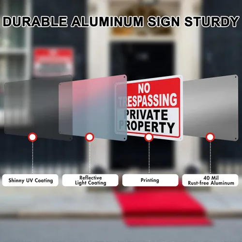 Miniatura 4 de 2 paquetes de señales de no trespassing de propiedad privada – 10x7 pulgadas de aluminio libre de óxido, impreso con UV, recubrimiento reflectante