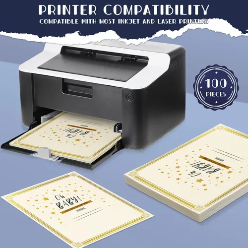 Miniatura 4 de Kosiz Juego de 300 soportes para certificados de lino, 100 papeles de certificado de lámina dorada, 100 soportes de diploma de lino de una sola cara