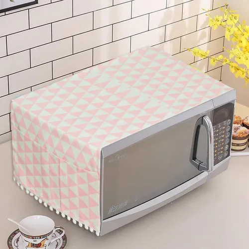 Miniatura 3 de yueton Funda para horno de microondas, color rosa, a prueba de polvo, funda de algodón y lino, protector de electrodomésticos para el hogar
