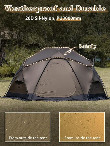 Miniatura 3 de TOMOUNT Tienda caliente de cúpula con estufa Jack 4 Persona Backpacking Carpa para 4 estaciones impermeable Glamping senderismo Marrón coyote