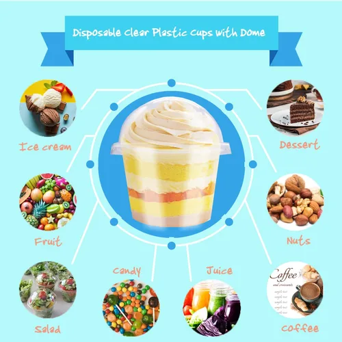 Miniatura 6 de Alaeseje Paquete de 50 Vasos Desechables de Plástico Transparente de 8oz con Tapas de Cúpula (Agujero en la Tapa), Vasos de Postre PET, Cuencos