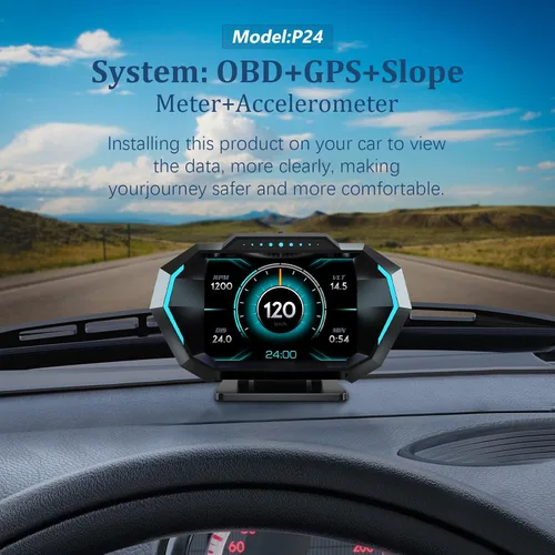 AZIJYV Indicador Obd2 con velocidad, pantalla frontal para coches P24, consumo de combustible, RPM, alarma de sobrevelocidad, velocímetro digital