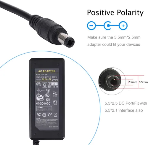 Miniatura 2 de COOLM 60W AC DC 12V 5A Adaptador de fuente de alimentación 5.5X2.0.197 in 60W Cargador con 8 vías 8 vías Cable divisor de alimentación para cámara