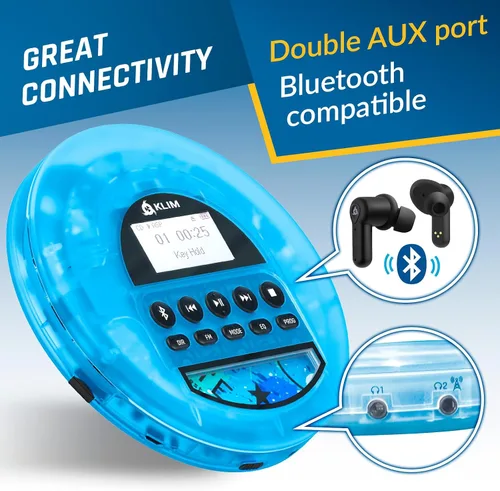 Miniatura 8 de KLIM Nomad Transparente Azul - Reproductor de CD portátil Walkman con batería de larga duración - Incluye auriculares - Discman reproductor de MP3