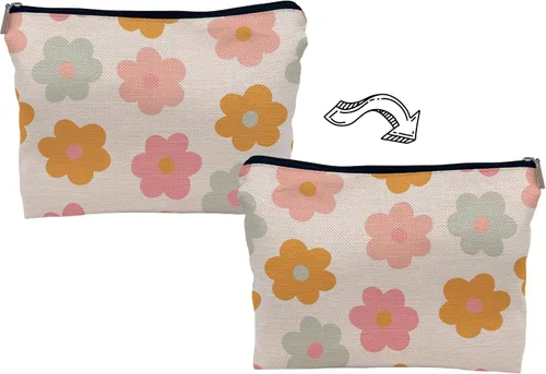 Miniatura 2 de Retro Groovy - Bolsa de maquillaje de flores de margaritas de los años 60 y 70, bolsa de cosméticos, bolsa con cremallera, bolsas de aseo