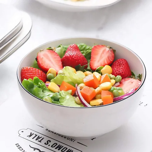 Miniatura 6 de Houlu Tazones de sopa de 40 onzas, cuencos de cereales, cuencos Pho, cuencos de ensalada, cuencos de porcelana blanca hueso, juego de 4, 7 pulgadas