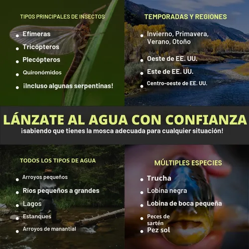 Miniatura 5 de Ventures Fly Co. Surtido de 122 moscas de pesca con mosca atadas a mano Dos cajas para moscas incluidas Seco, húmedo, ninfas, serpentinas