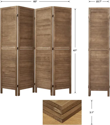 Miniatura 5 de Separadores de habitación y pantallas plegables de privacidad, separadores de madera con listones de pared para el hogar, oficina, dormitorio, 4