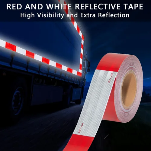 Miniatura 2 de SWRT 2 pulgadas x 48.77 metros DOT-C2 Cinta reflectante roja y blanca, cinta reflectante para exteriores, resistente al agua, alta visibilidad