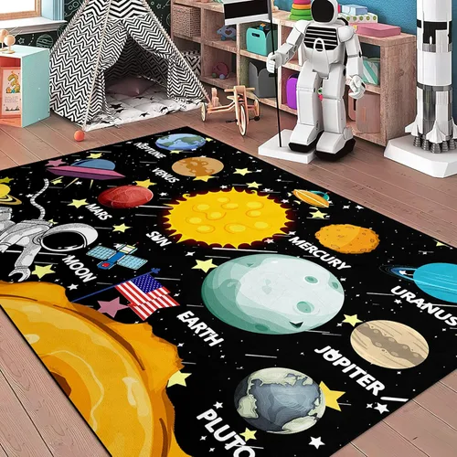 Alfombras espaciales para dormitorio, alfombra Galaxy para habitación de niños, alfombras para sala de juegos, alfombra del sistema solar, 2 x 3 pies