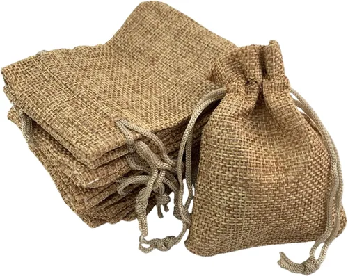 Miniatura 24 de Palmhomee Paquete de 20 bolsas de regalo de arpillera con cordón, bolsas de joyería de lino, bolsas de yute de boda para joyas y bolsas