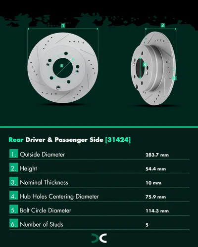 Miniatura 6 de SCITOO Rotores de disco sólido traseros de 11.17 pulgadas + pastillas de freno de cerámica de repuesto para Hyundai Azera 2012-2017, para Hyundai