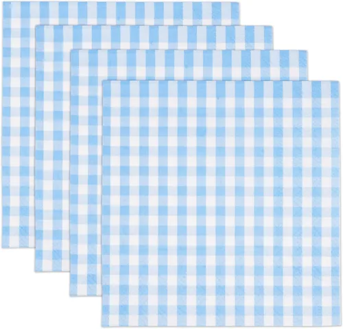 Gift Boutique Paquete de 100 servilletas de cóctel a cuadros azules desechables de 3 capas para picnic, baby shower, barbacoa, bufé, mesa de fiesta