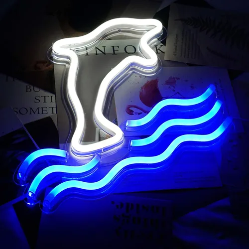 Miniatura 5 de Letrero de neón grande de delfín, luz LED de neón de delfín, luz nocturna alimentada por USB para niños, sala de estar, oficina, bar, restaurante