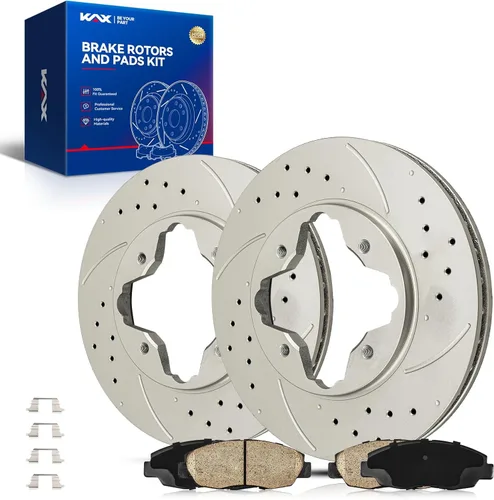 Kit de freno delantero KAX, rotores de freno ranurados y con hendiduras, pastillas de freno cerámicas | Compatible con Honda Accord 1990 1991 1992