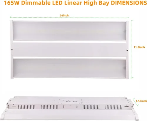 Miniatura 6 de Lámpara lineal de alta bahía LED de 165 W, 2 pies 22280LM (135LM/W) 5000K luz diurna LED talleres luz, 100-277V, 0-10V regulable UL Warehouse