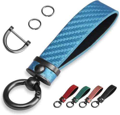 Miniatura 13 de QBUC Llavero de coche estilo fibra de carbono, llavero portallaves de cuero de microfibra para hombres y mujeres, con giratorio de 360 grados, Negro