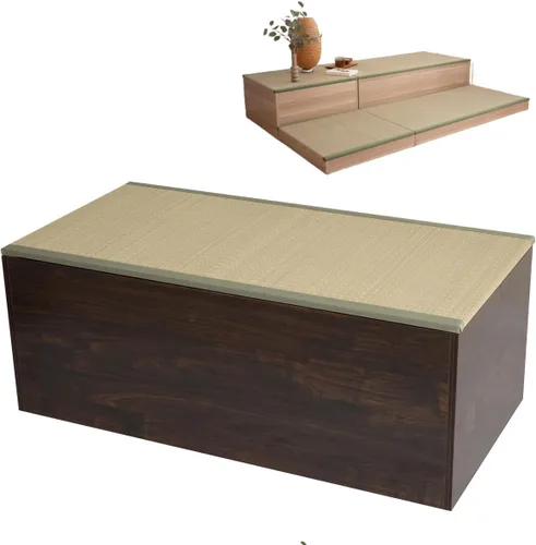 Miniatura 11 de EMOOR Cofre de almacenamiento de tatami de 23.6 pulgadas, caja de almacenamiento de 24 x 24 x 3.5 pulgadas (roble), banco de zapatos zen