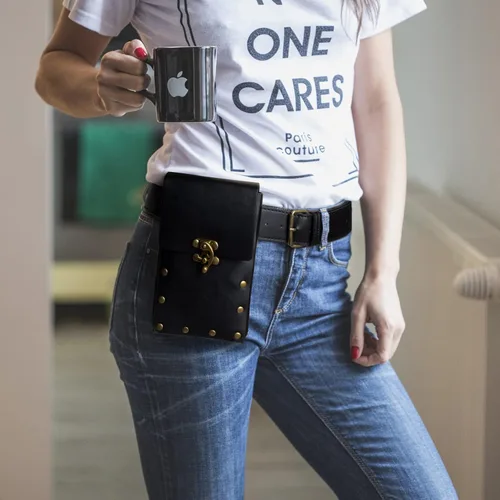 Miniatura 7 de Riñonera retro para mujer, riñonera para teléfono celular, steampunk, medieval, renacentista, accesorios de disfraz, Negro