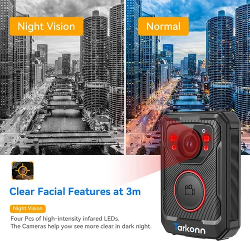 Miniatura 3 de Cámara de cuerpo de policía, 1080P HD cámara desgastada, 64G e IP68, cámara corporal habilitada para GPS con aplicación, batería de 12 horas, visión