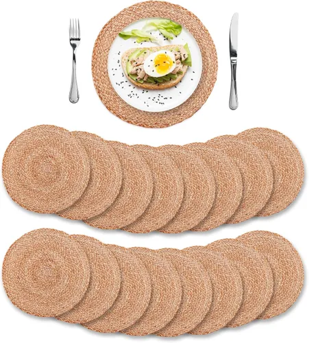 Miniatura 14 de Eco Crave - Juego de 2 manteles individuales redondos tejidos de yute, natural, 33 cm, estilo boho, rústico, de granja, tejido a mano