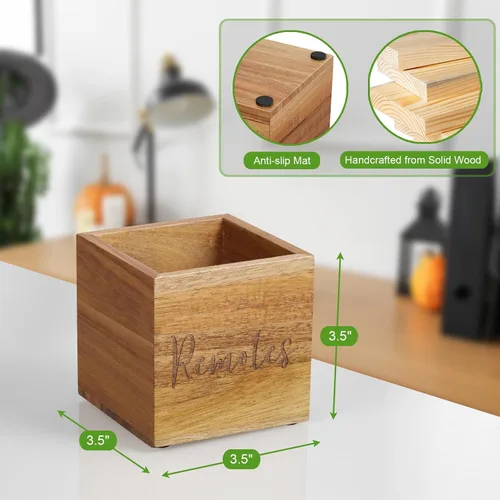 Miniatura 3 de DRASTAR Acacia Soporte para control remoto, soporte remoto de TV de madera, pequeño organizador de almacenamiento remoto, organizador de control