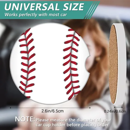 Miniatura 2 de Paquete de 2 posavasos para automóvil, posavasos de cerámica absorbente de béisbol, posavasos para portavasos de automóvil, accesorios