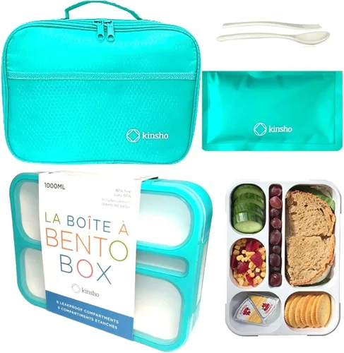 Caja de Almuerzo Bento con Bolsa y Paquete de Hielo, Bolsa de Almuerzo Aislada y Conjunto de Contenedor de Aperitivos para Niños, Niñas y Adultos. 6