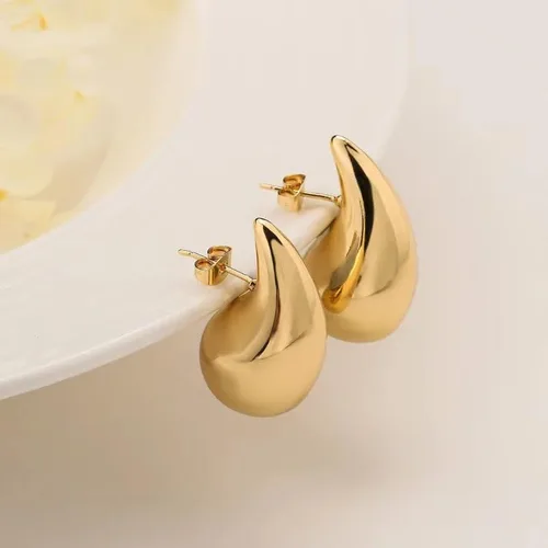 Miniatura 7 de ANOMKR Aretes con capucha de oro para mujer, aretes ligeros de gota de agua con capucha abierta, aretes chapados en oro de baja alergia, joyería