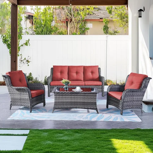 Miniatura 76 de Belord Juego de muebles de exterior, sillas de mimbre para patio, muebles de ratán de 3 piezas con mesa auxiliar, juegos de sillas bistró de patio