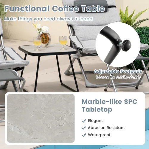 Miniatura 8 de Tangkula Juego de 5 sillas tipo bandolera para patio, sillas plegables de playa con otomana y mesa auxiliar, cojín de asiento extraíble