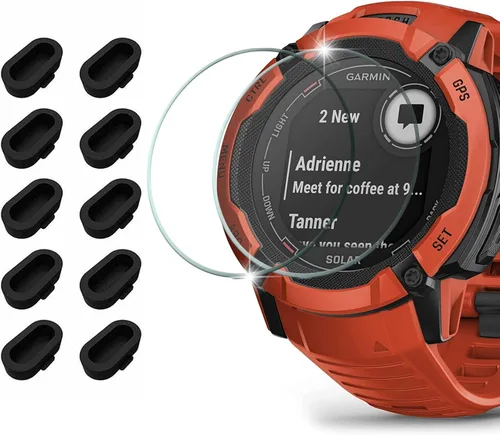 Miimall [Paquete de 10+2] Protector de pantalla compatible con Garmin Instinct 2X y protector de puerto de carga, tapones antipolvo + protector de