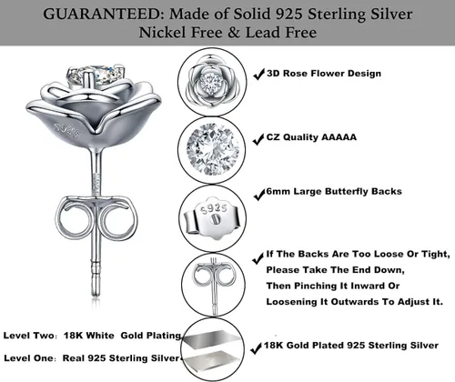 Miniatura 2 de Pendientes de tuerca de plata de ley chapados en oro, hipoalergénicos y sin níquel, regalo de joyería para mujeres y niñas