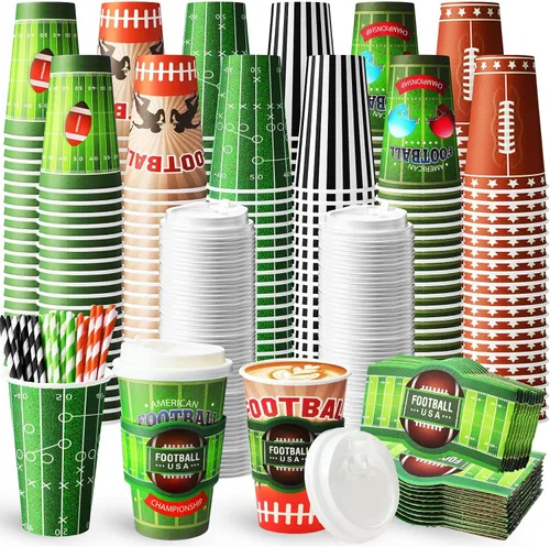 Miniatura 11 de Jingmore Juego de 120 tazas de café de papel desechables de 16 onzas con tapas, fundas para pajitas, vasos de papel para bebidas frías calientes