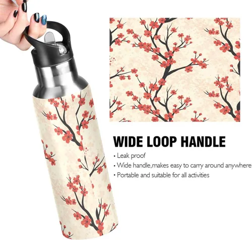 Miniatura 4 de Insulated Water Bottle 20 Oz, BPA-Free Sport Water Bottle for Gym Outdoor Travel School, Red Cherry Blossoms Dots