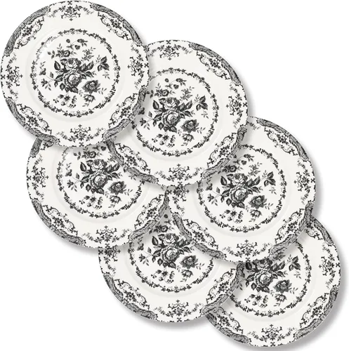 Platos de ensalada, juego de 6 platos de cerámica de 8.5 pulgadas, plato de cocina apto para microondas, plato de porcelana blanca para postre, Negro