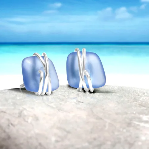 Miniatura 39 de Sea Glass Earrings S925 Sterling Silver Hypoallergenic Handmade Stud Post Earrings Beach Glass Fashion Handcraft Jewelry earrings stud earrings from