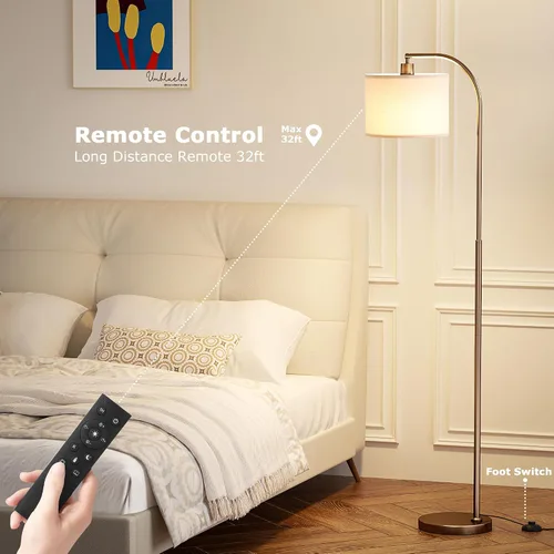 Miniatura 5 de Ambimall - Lámpara de pie de arco con control remoto y bombilla regulable continua, temperatura de color y brillo ajustables, lámparas de pie