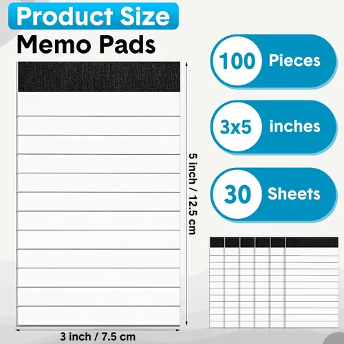 Miniatura 2 de PerKoop Paquete de 100 blocs de notas pequeños de 3 x 5 pulgadas, mini bloc de notas legales con 30 hojas de repuesto para tomar notas, suministros