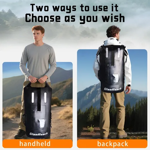 Miniatura 3 de Bolsa seca de 55 litros para hombres – Mochila impermeable resistente, mochila grande enrollable resistente a desgarros para kayak, camping, Negro