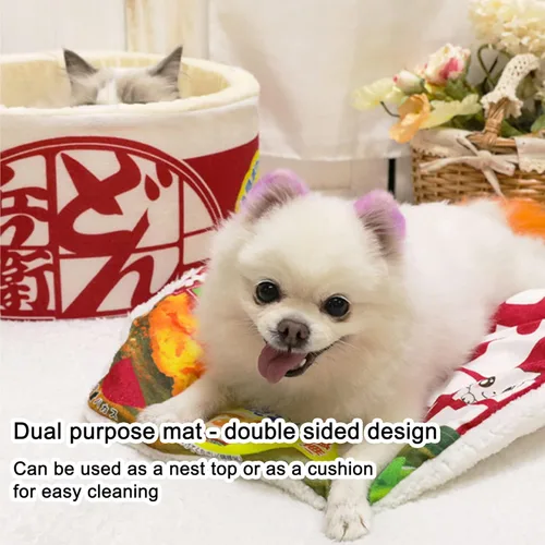 Miniatura 4 de 寵幸 Ramen Noodle Cama para Perros y Gatos, Nido Creativo Mantiene el Calor y Super Suave para Gatos de Interior, Cojín Desmontable y Lavable para Rojo