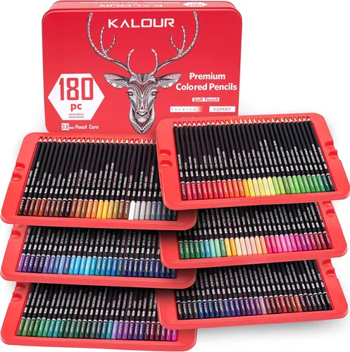 Miniatura 9 de KALOUR Juego de 180 lápices de colores para adultos y artistas - Núcleo blando de pigmento rico - 12 lápices metálicos - Ideal para colorear