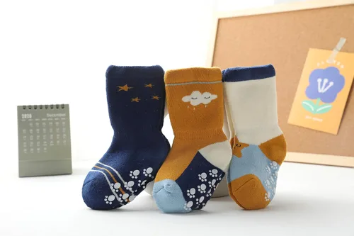 Miniatura 3 de Juego de 6 calcetines de algodón grueso para bebé, unisex, antideslizantes, antideslizantes