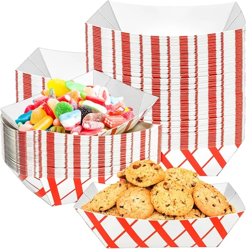 Miniatura 12 de Paquete de 50 bandejas de papel kraft de 2.5 libras, desechables, botes de comida de alta resistencia, bandeja para aperitivos, perritos calientes