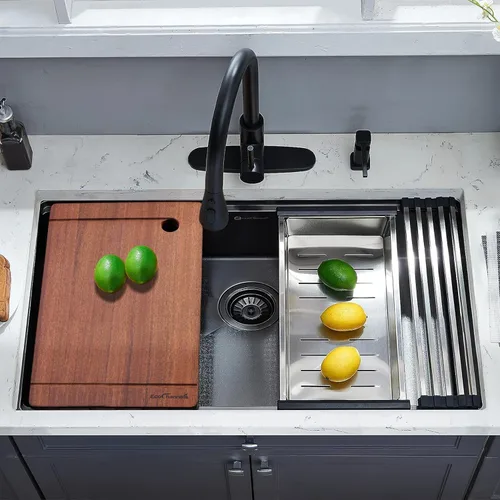 Miniatura 8 de Fregadero de cocina de montaje inferior, fregadero de cocina de acero inoxidable calibre 16, fregadero de cocina de 33 x 19 x 10 pulgadas