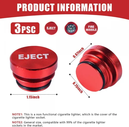 Miniatura 2 de SenseYo 3 Piezas Cubierta de Enchufe de Encendedor de Cigarrillos de Automóvil de Aluminio Se Adapta a la Mayoría de Vehículos Fuente de Rojo