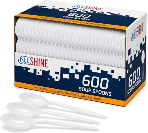 Miniatura 11 de BluShine Paquete de 600 tenedores de plástico blanco, tenedores desechables para catering, oficinas y restaurantes, cubiertos de plástico a granel