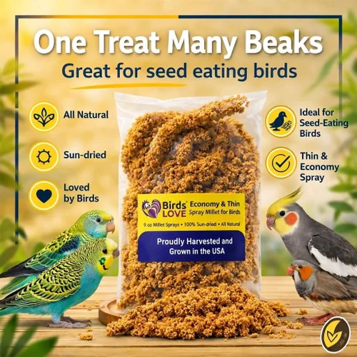 Miniatura 5 de Mijo en aerosol de 9 onzas para pájaros, sin OMG, sin tallos (solo tapas comestibles), 100% natural secado al sol para cacatúas, agapornitos