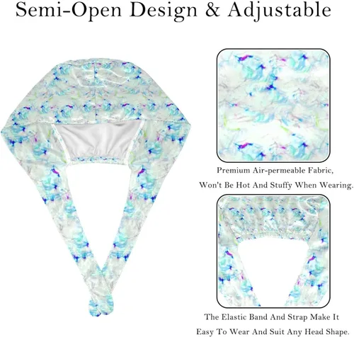 Miniatura 3 de Unreal Watercolor Marble 2 Pack Adjustable Working Cap with Buttons Elastic Bouffant Hats Head Scarf with Sweatband for Women Men Multicoloured